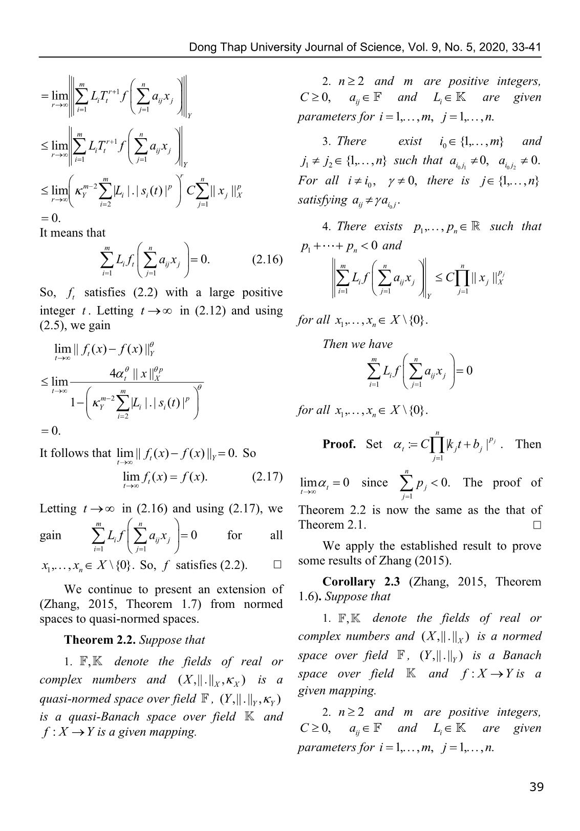 Thiết lập tính siêu ổn định của phương trình hàm tuyến tính suy rộng nhiều biến trong không gian tựa chuẩn trang 7
