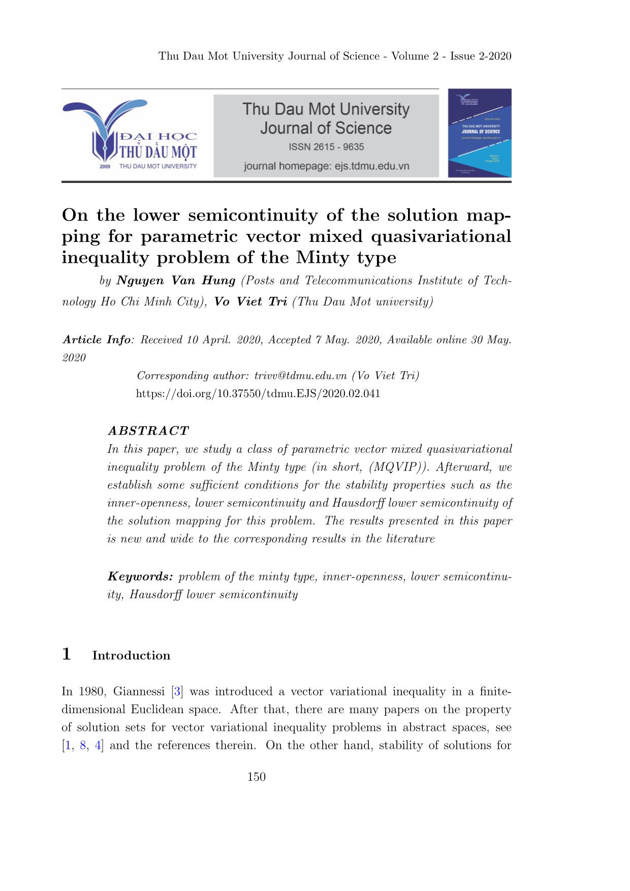 On the lower semicontinuity of the solution mapping for parametric vector mixed quasivariational inequality problem of the Minty type trang 1