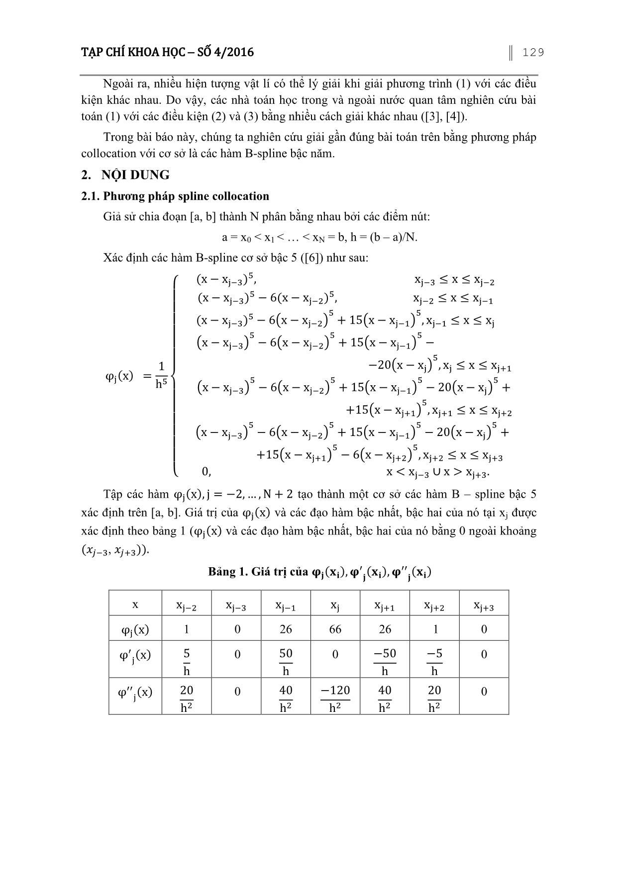 Phương pháp Collocation với cơ sở B-Spline bậc năm giải phương trình truyền nhiệt một chiều trang 2
