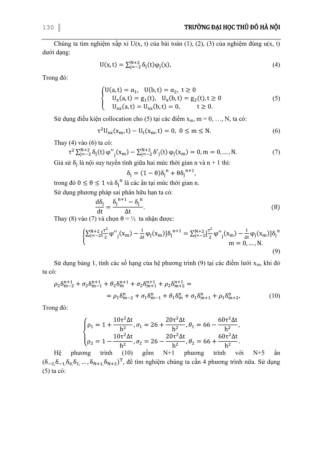 Phương pháp Collocation với cơ sở B-Spline bậc năm giải phương trình truyền nhiệt một chiều trang 3