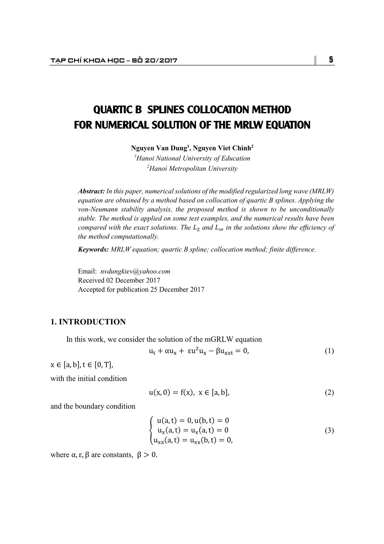 Quartic B splines collocation method for numerical solution of the MRLW equation trang 1