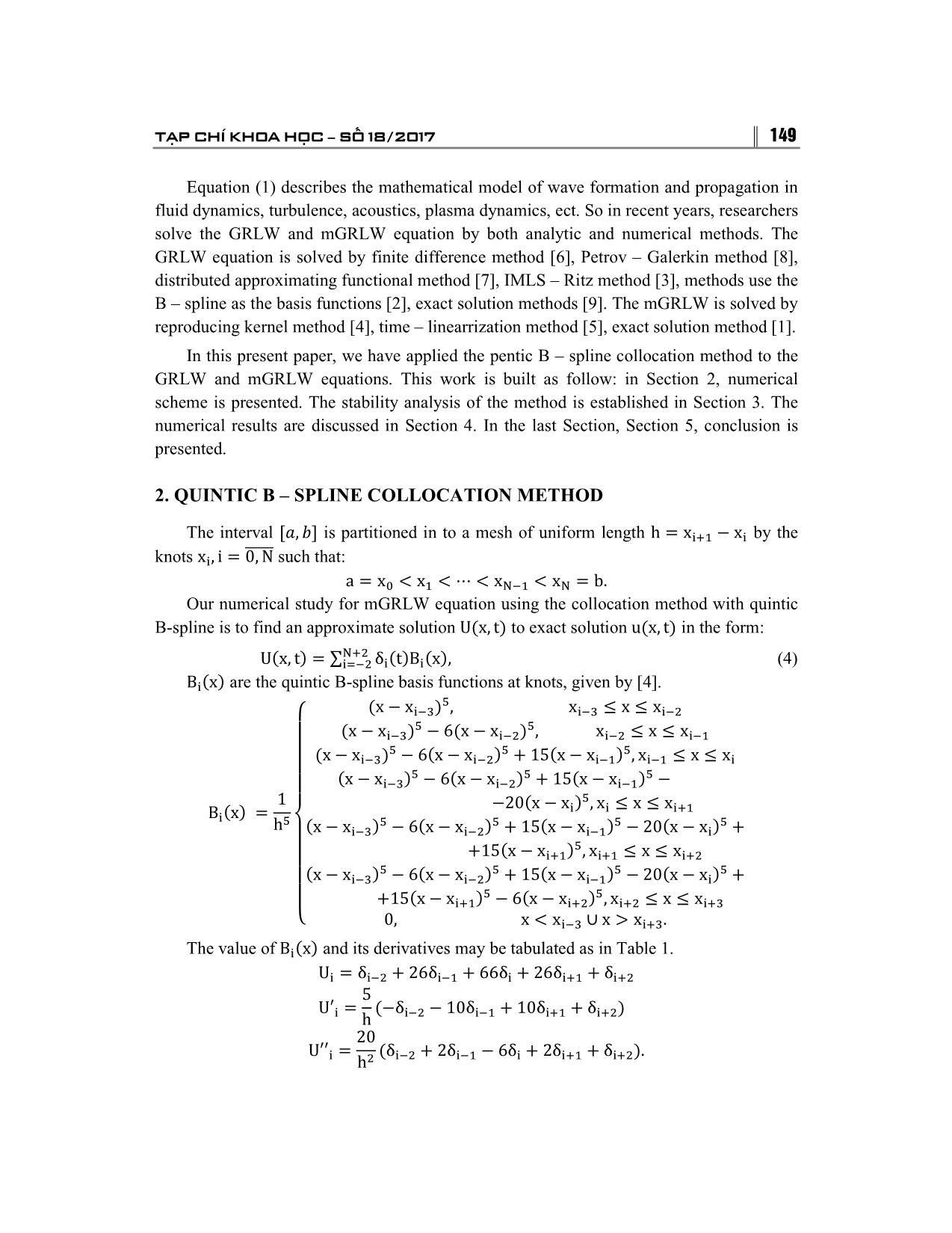 Quintic B-Spline collocation method for numerical solution a modified GRLW equations trang 2