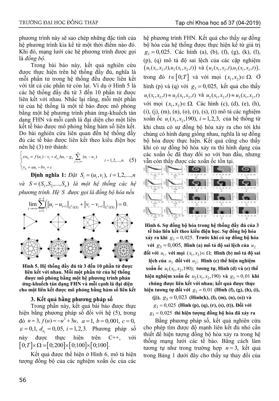 Sự đồng bộ hóa của hệ thống các phương trình phản ứng khuếch tán Fitzhugh-Nagumo có nghiệm dạng xoắn ốc trang 3