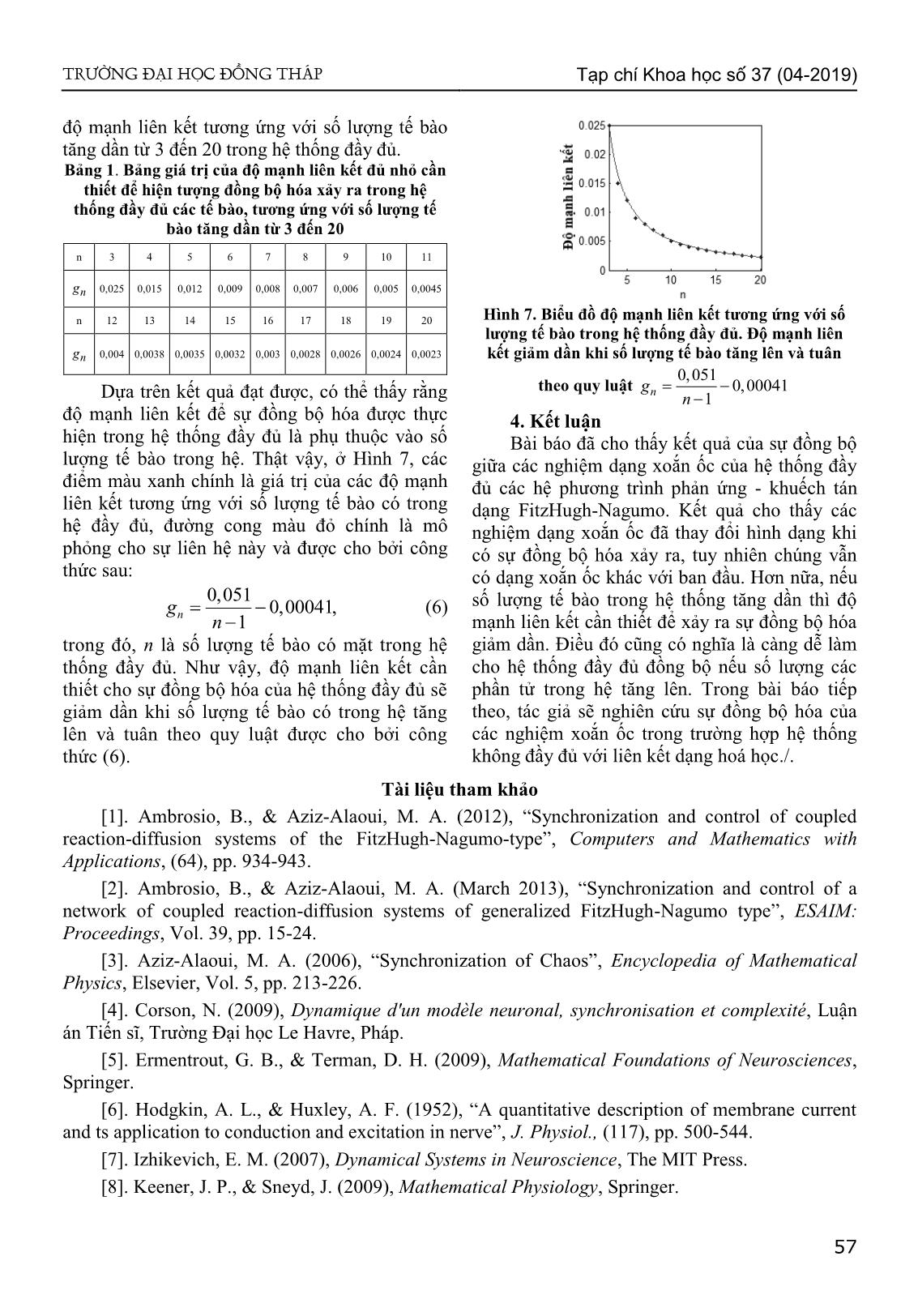 Sự đồng bộ hóa của hệ thống các phương trình phản ứng khuếch tán Fitzhugh-Nagumo có nghiệm dạng xoắn ốc trang 4
