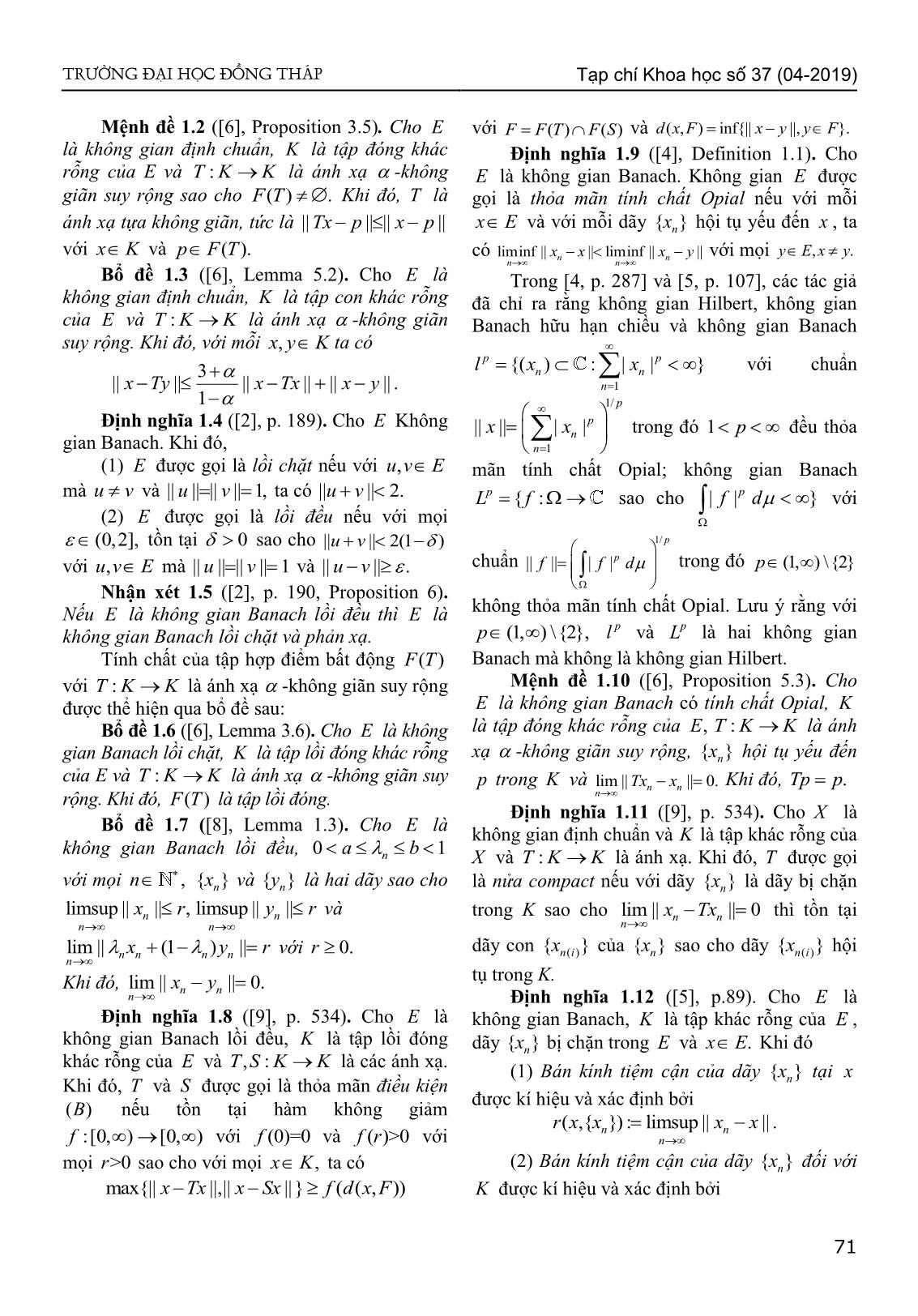 Sự hội tụ của dãy lặp kiểu Agarwal đến điểm bất động chung của hai ánh xạ - Không giãn suy rộng trong không gian Banach lồi đều trang 2