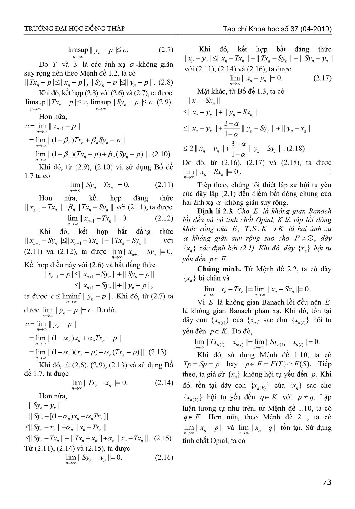 Sự hội tụ của dãy lặp kiểu Agarwal đến điểm bất động chung của hai ánh xạ - Không giãn suy rộng trong không gian Banach lồi đều trang 4