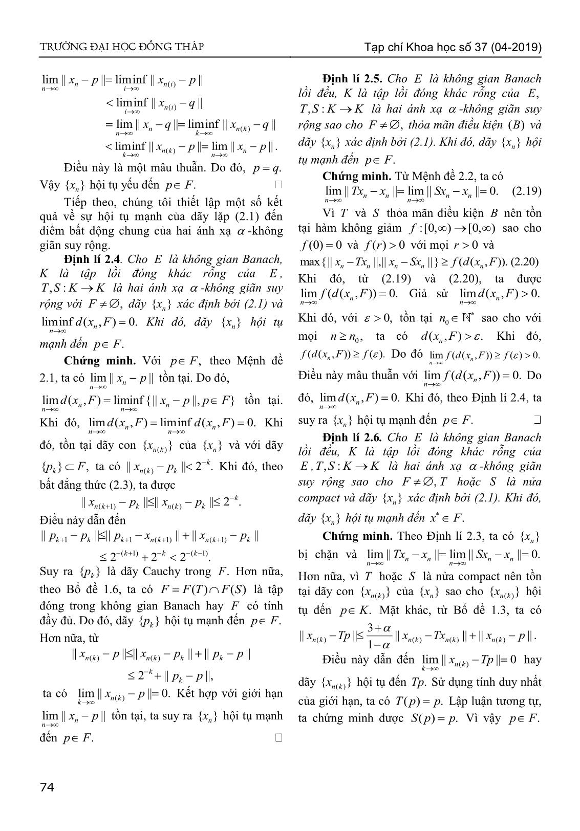 Sự hội tụ của dãy lặp kiểu Agarwal đến điểm bất động chung của hai ánh xạ - Không giãn suy rộng trong không gian Banach lồi đều trang 5