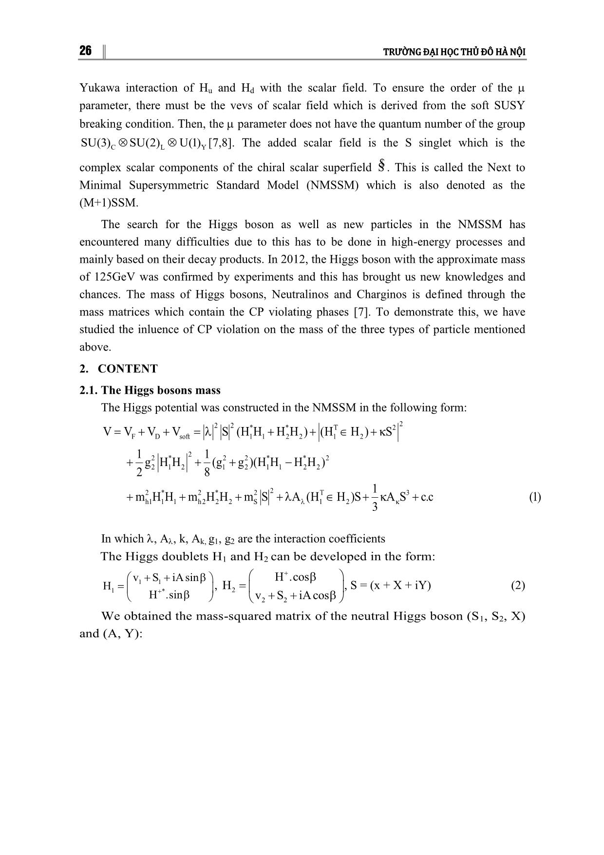 The influence of CP violation on the mass of some particles in the NMSSM trang 2