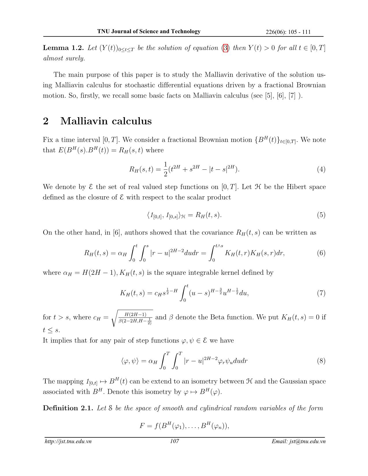 Đạo hàm Malliavin của quá trình Bessel phân thứ dạng tổng quát trang 3