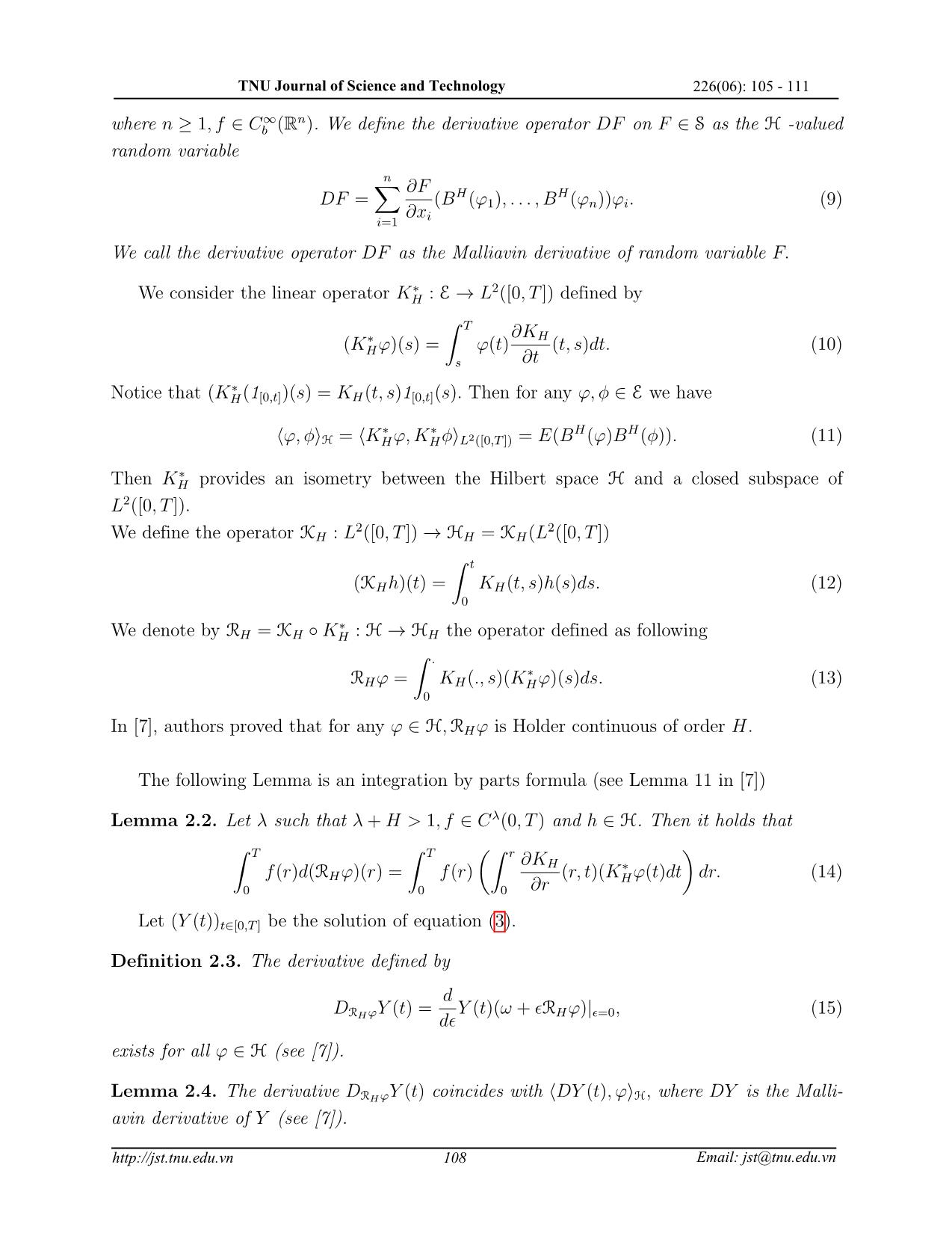 Đạo hàm Malliavin của quá trình Bessel phân thứ dạng tổng quát trang 4