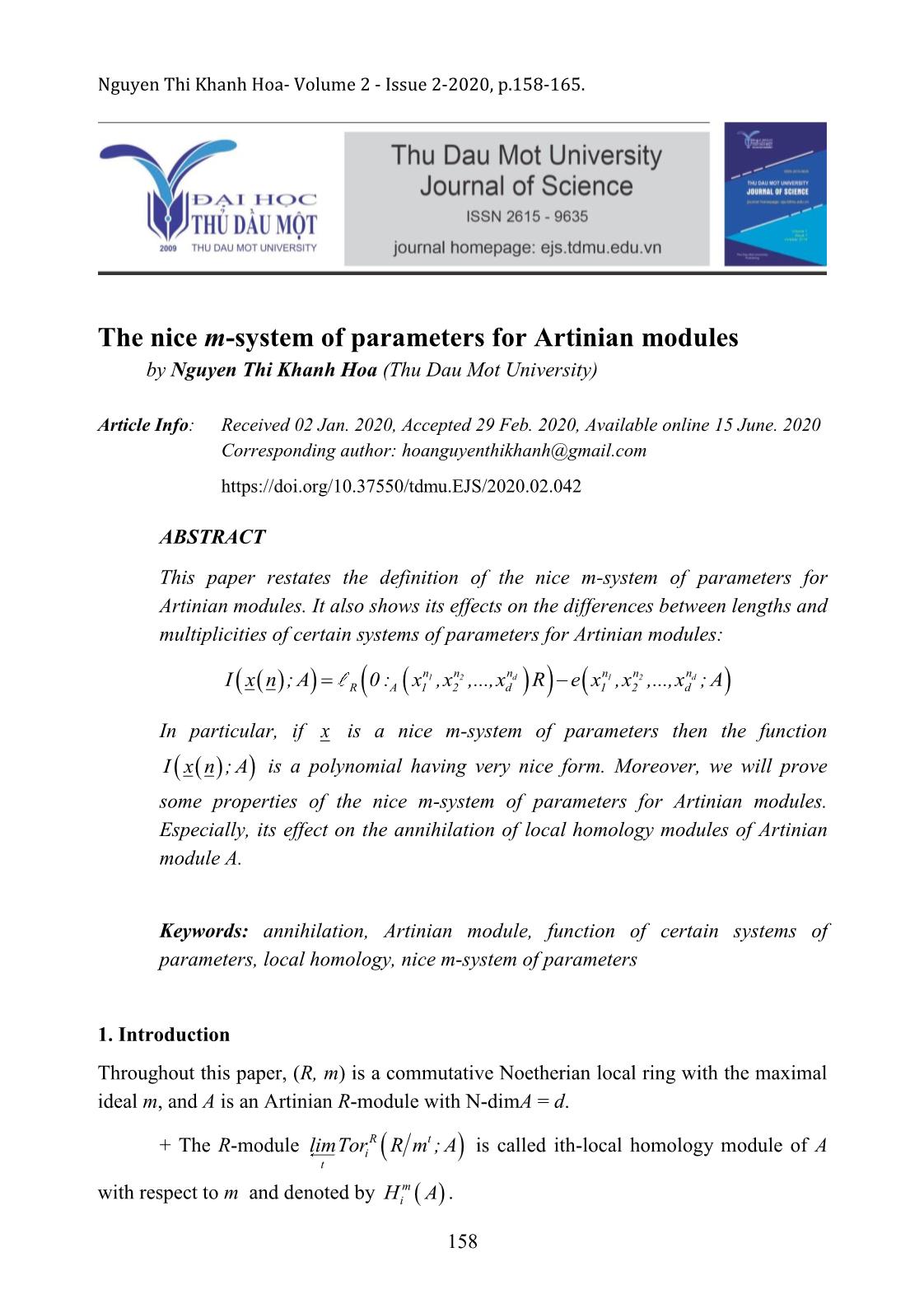 The nice m-system of parameters for Artinian modules trang 1