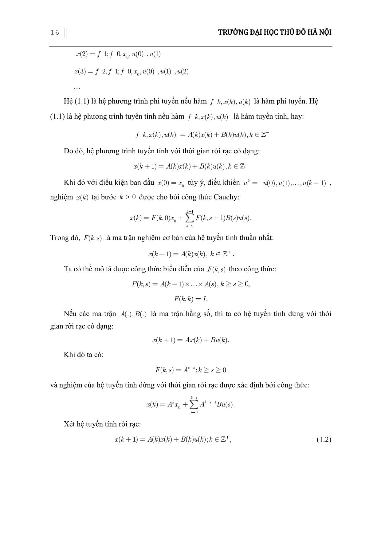 Tiêu chuẩn về tính điều khiển được hệ phương trình tuyến tính rời rạc không có hạn chế trên điều khiển trang 2