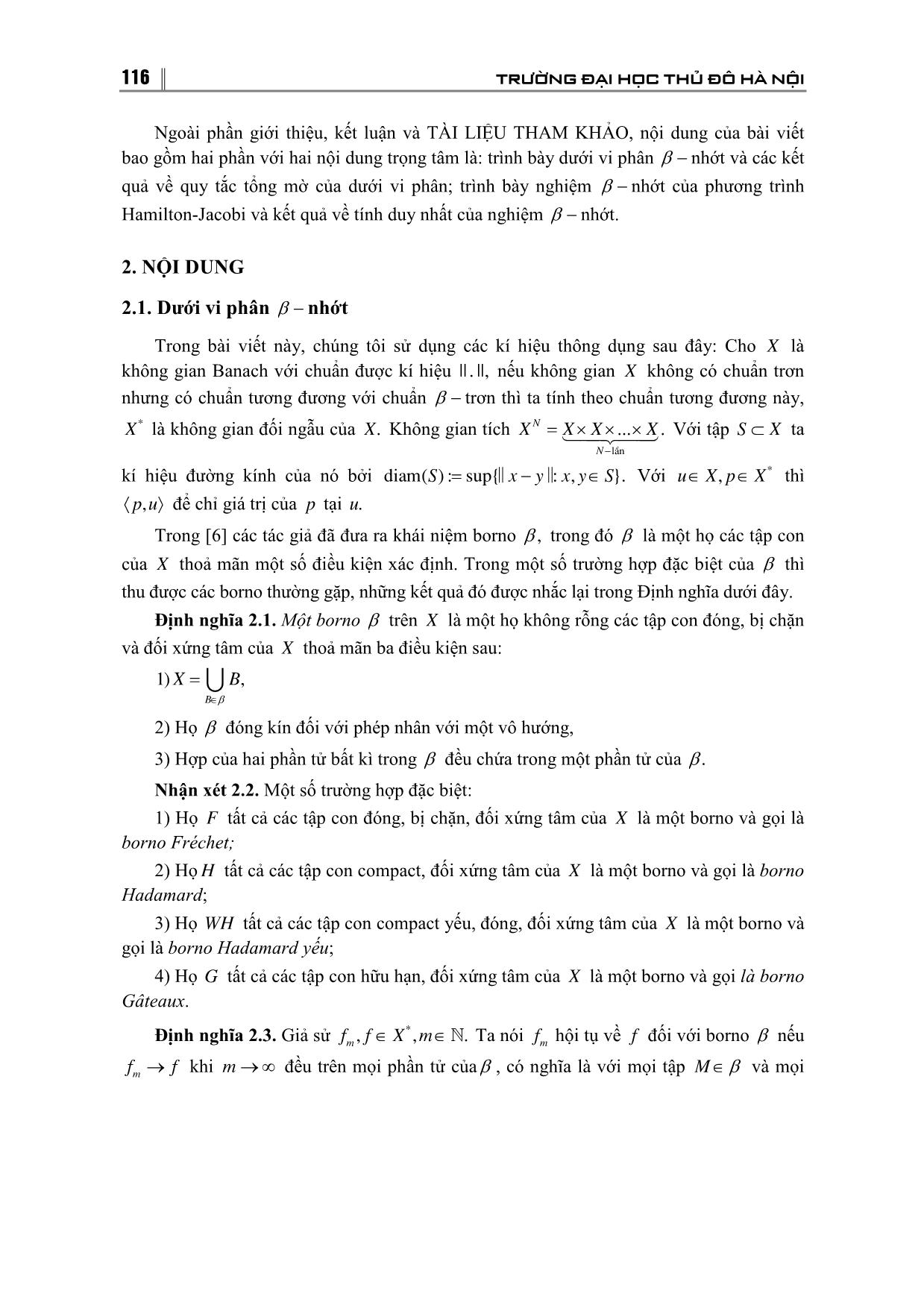 Tính duy nhất nghiệm của β - Nhớt của phương trình Hamilton-Jacobi trong không gian Banach trang 2