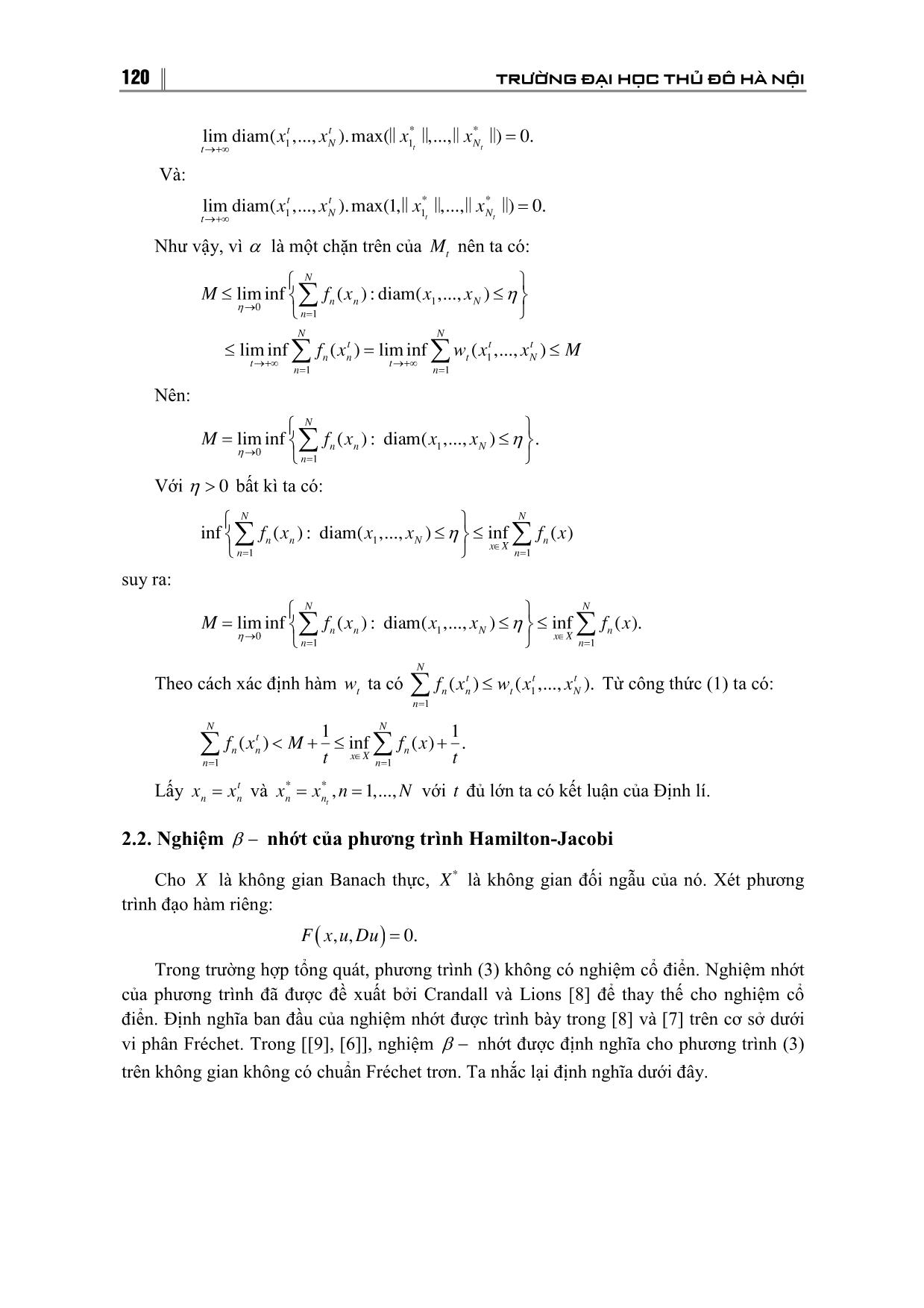 Tính duy nhất nghiệm của β - Nhớt của phương trình Hamilton-Jacobi trong không gian Banach trang 6