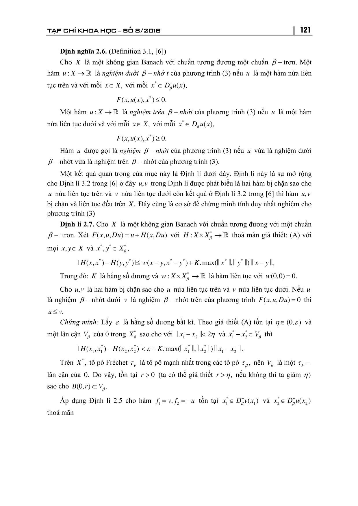 Tính duy nhất nghiệm của β - Nhớt của phương trình Hamilton-Jacobi trong không gian Banach trang 7