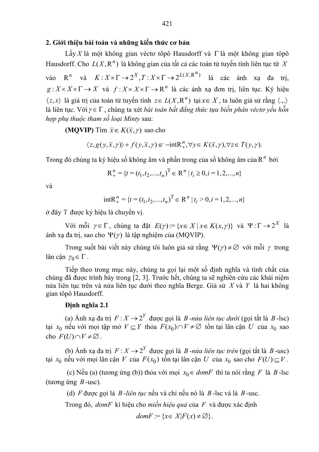 Tính liên tục của hàm gap cho bài toán bất đẳng thức tựa biến phân loại Minty trang 2