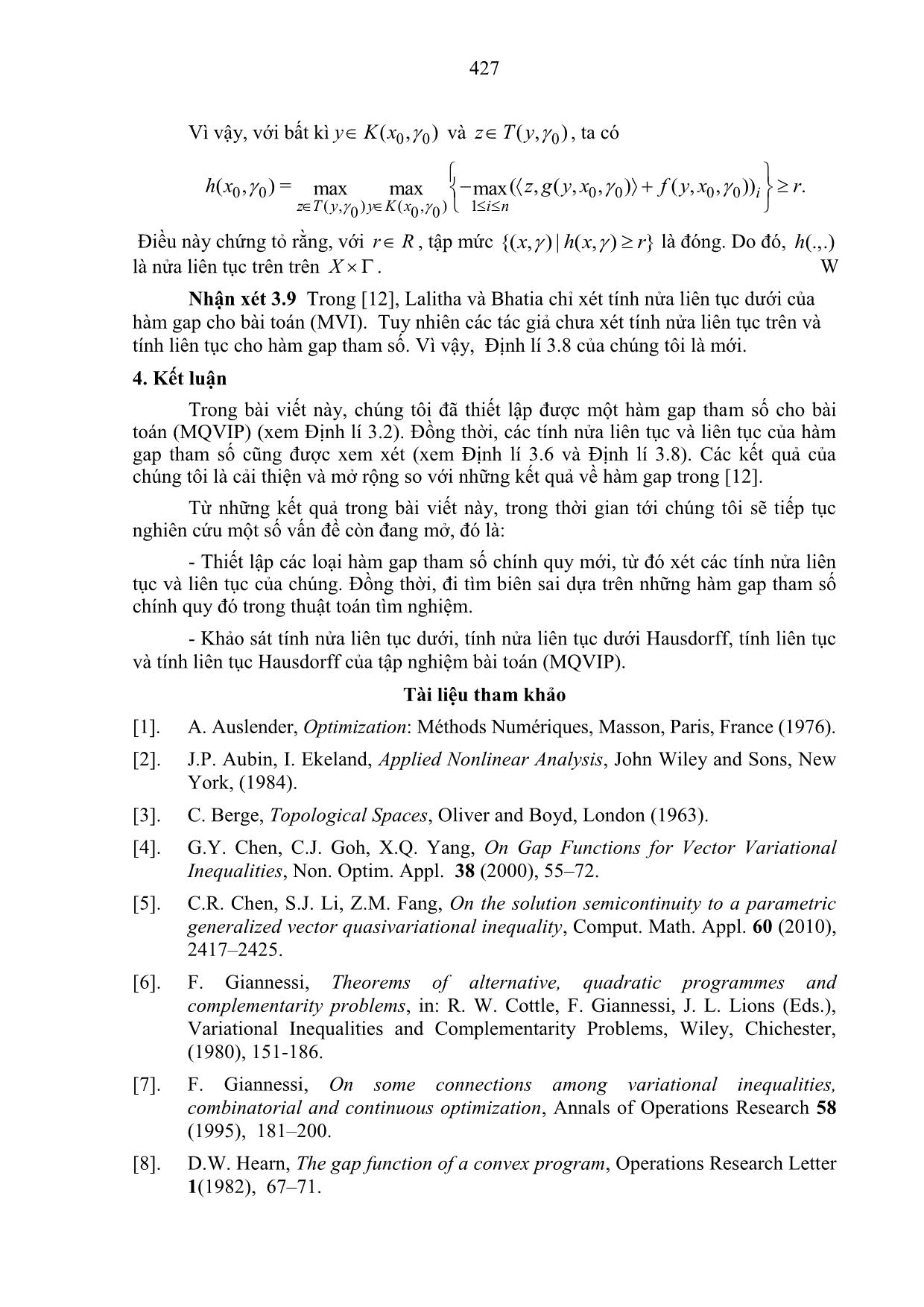 Tính liên tục của hàm gap cho bài toán bất đẳng thức tựa biến phân loại Minty trang 8