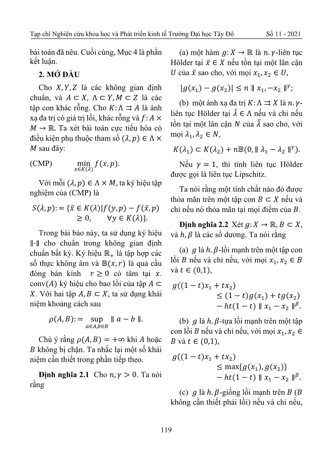 Tính liên tục Holder của ánh xạ nghiệm bài toán cực tiểu hóa có điều kiện trang 3