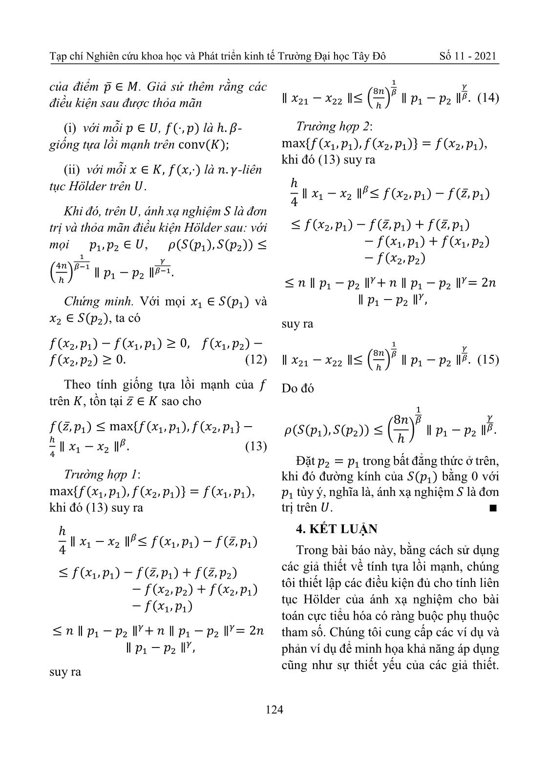 Tính liên tục Holder của ánh xạ nghiệm bài toán cực tiểu hóa có điều kiện trang 8