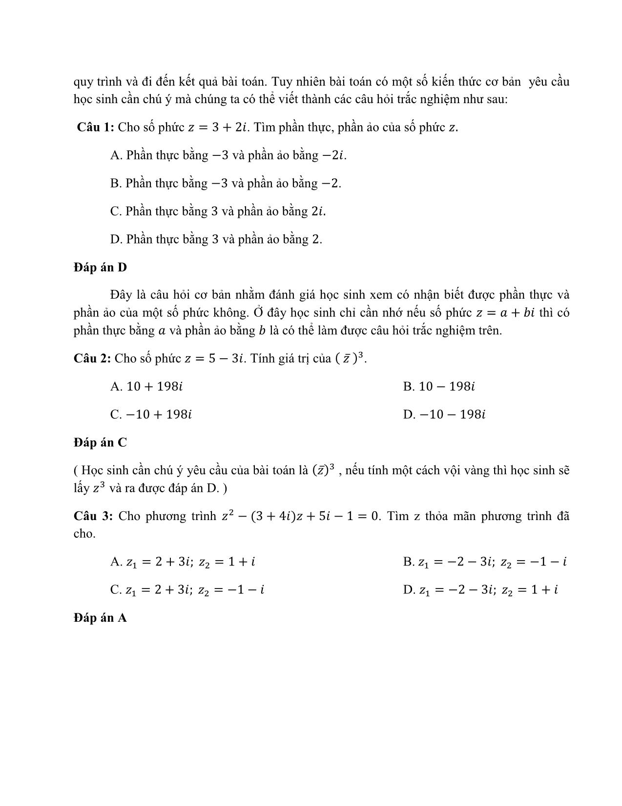 Từ câu hỏi truyền thống đến câu hỏi trắc nghiệm khách quan - Chủ đề: Số phức trang 10