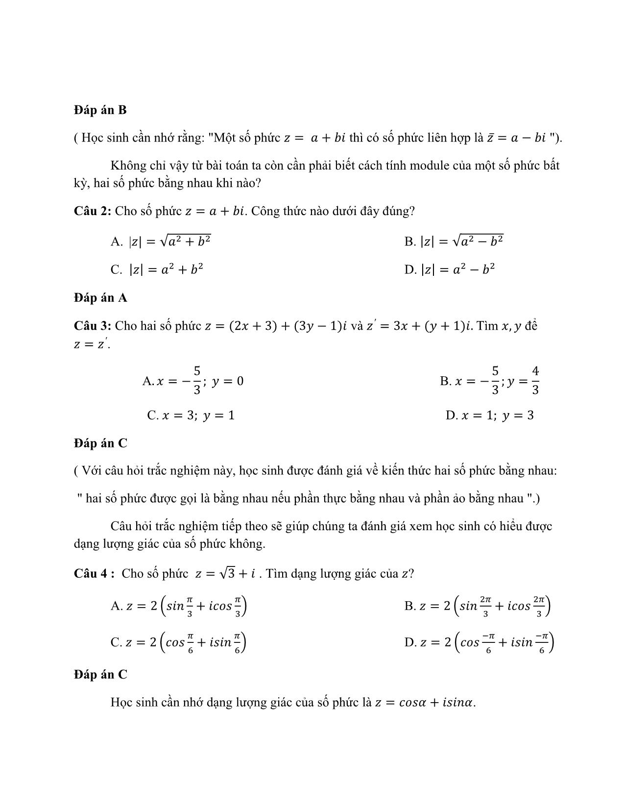 Từ câu hỏi truyền thống đến câu hỏi trắc nghiệm khách quan - Chủ đề: Số phức trang 8
