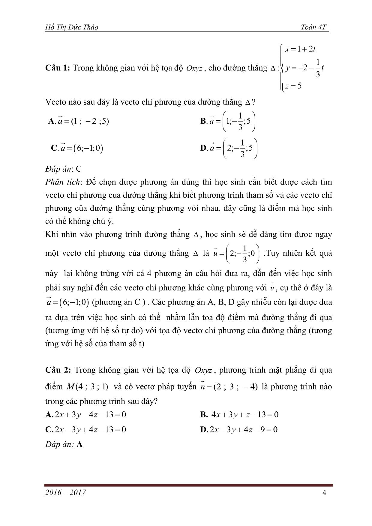 Từ câu hỏi truyền thống đến trắc nghiệm khách quan - Chủ đề: Phương pháp tọa độ trong không gian trang 4