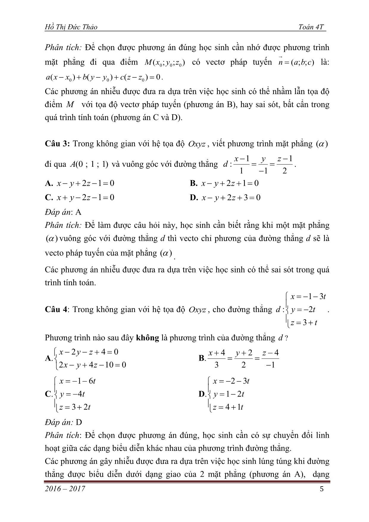 Từ câu hỏi truyền thống đến trắc nghiệm khách quan - Chủ đề: Phương pháp tọa độ trong không gian trang 5
