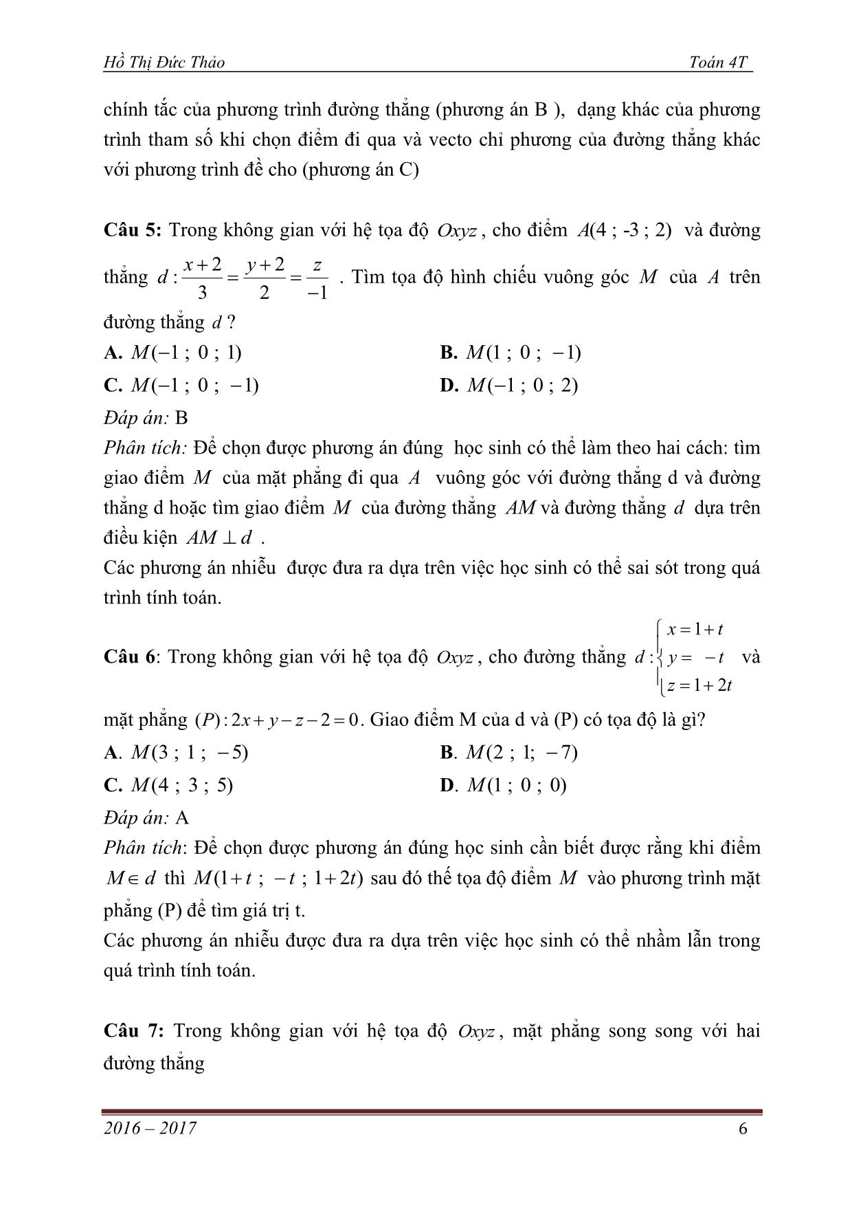 Từ câu hỏi truyền thống đến trắc nghiệm khách quan - Chủ đề: Phương pháp tọa độ trong không gian trang 6