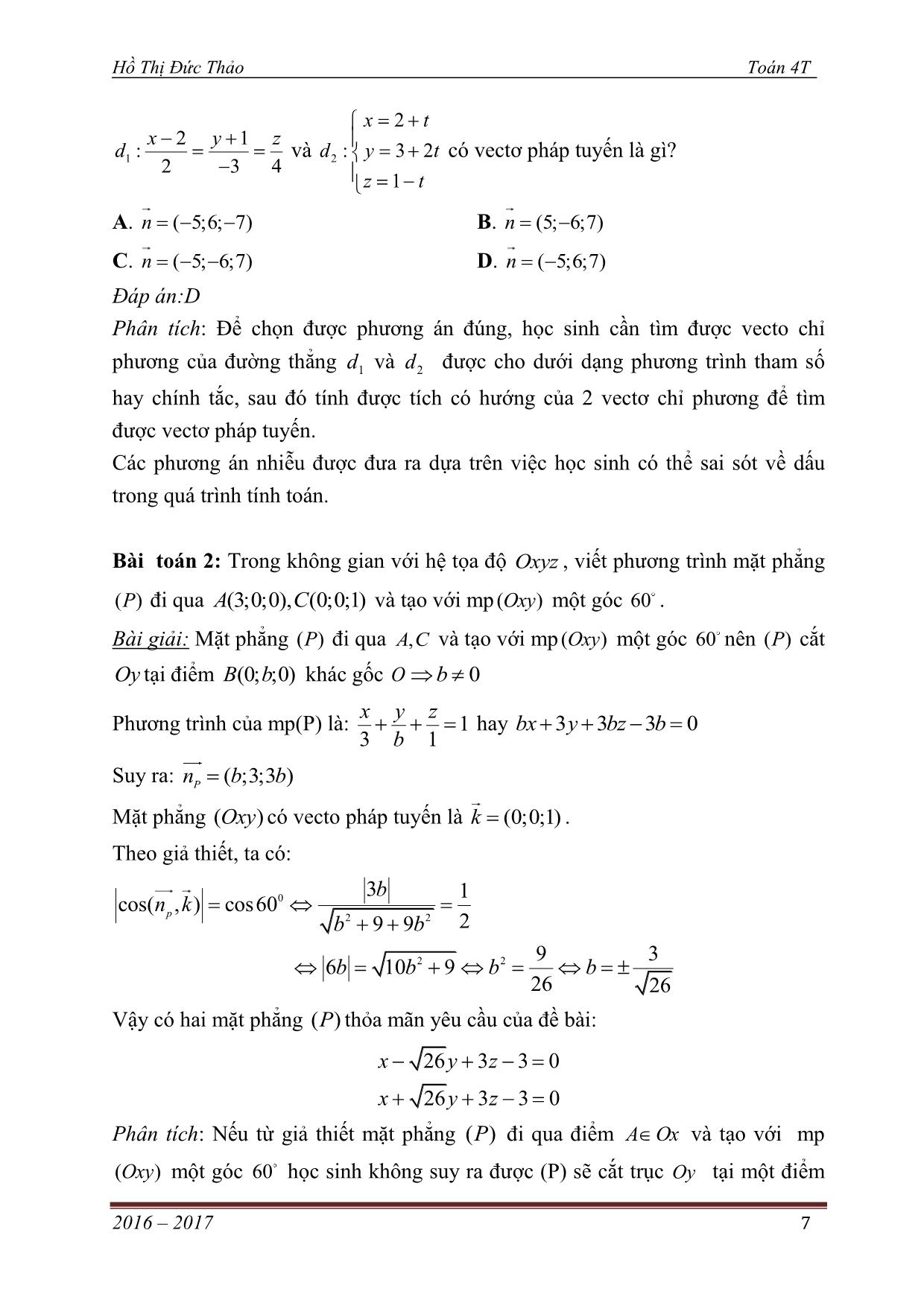 Từ câu hỏi truyền thống đến trắc nghiệm khách quan - Chủ đề: Phương pháp tọa độ trong không gian trang 7