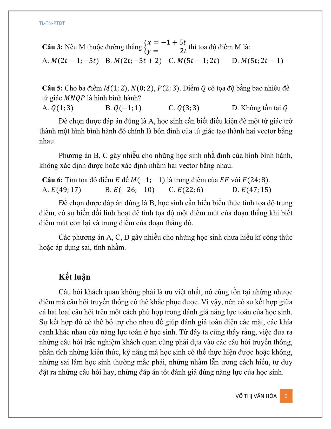 Từ câu hỏi truyền thống đến trắc nghiệm khách quan - Chủ đề: Phương pháp tọa độ trong mặt phẳng trang 10