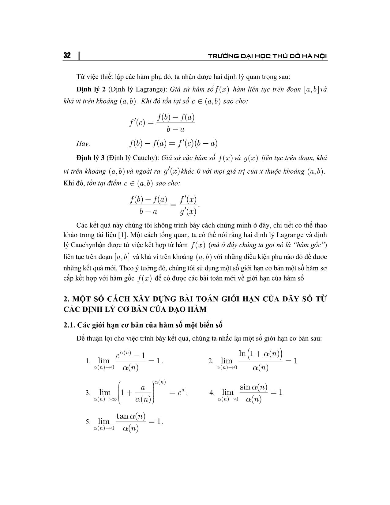 Ứng dụng của định giá trị trung bình trong một số bài toán về giới hạn dãy số trang 2
