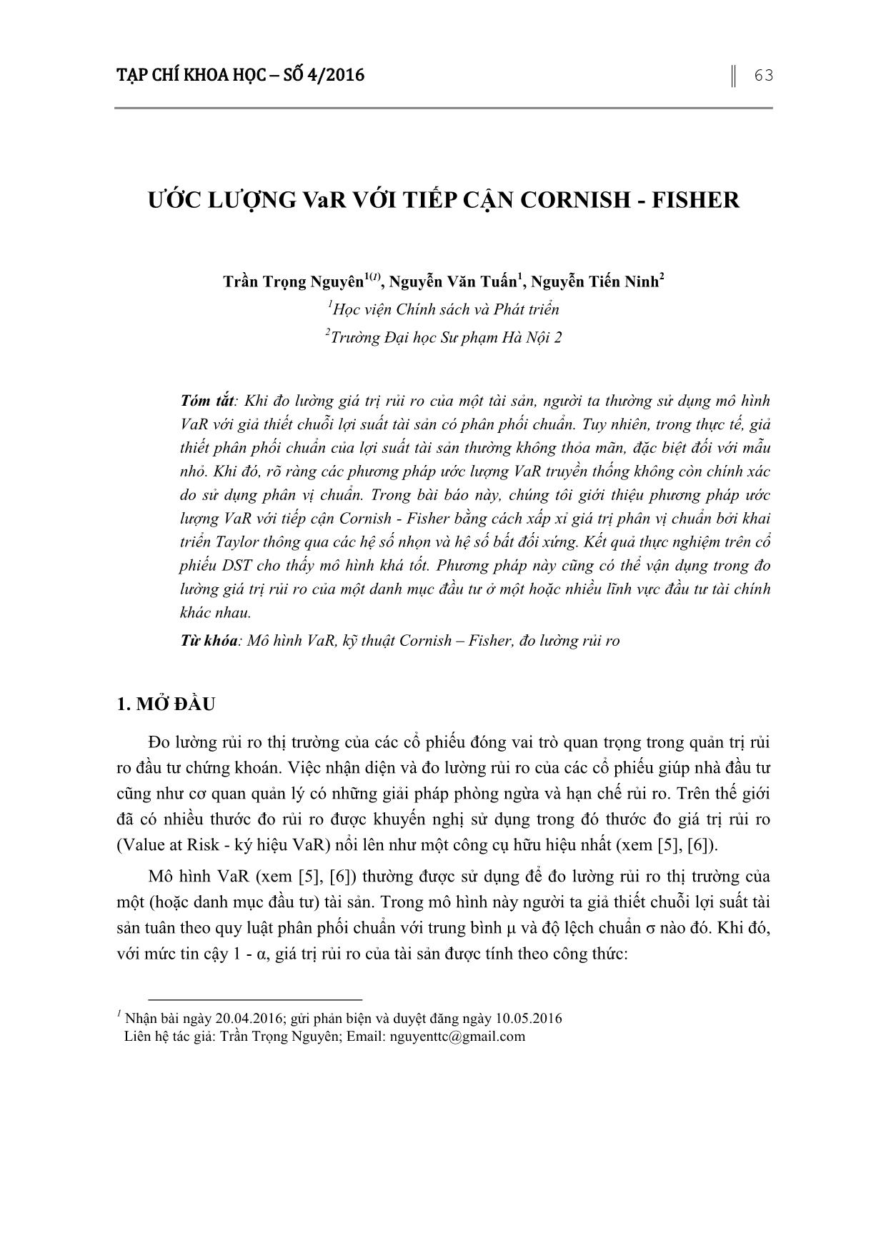 Ước lượng VaR với tiếp cận Cornish - Fisher trang 1