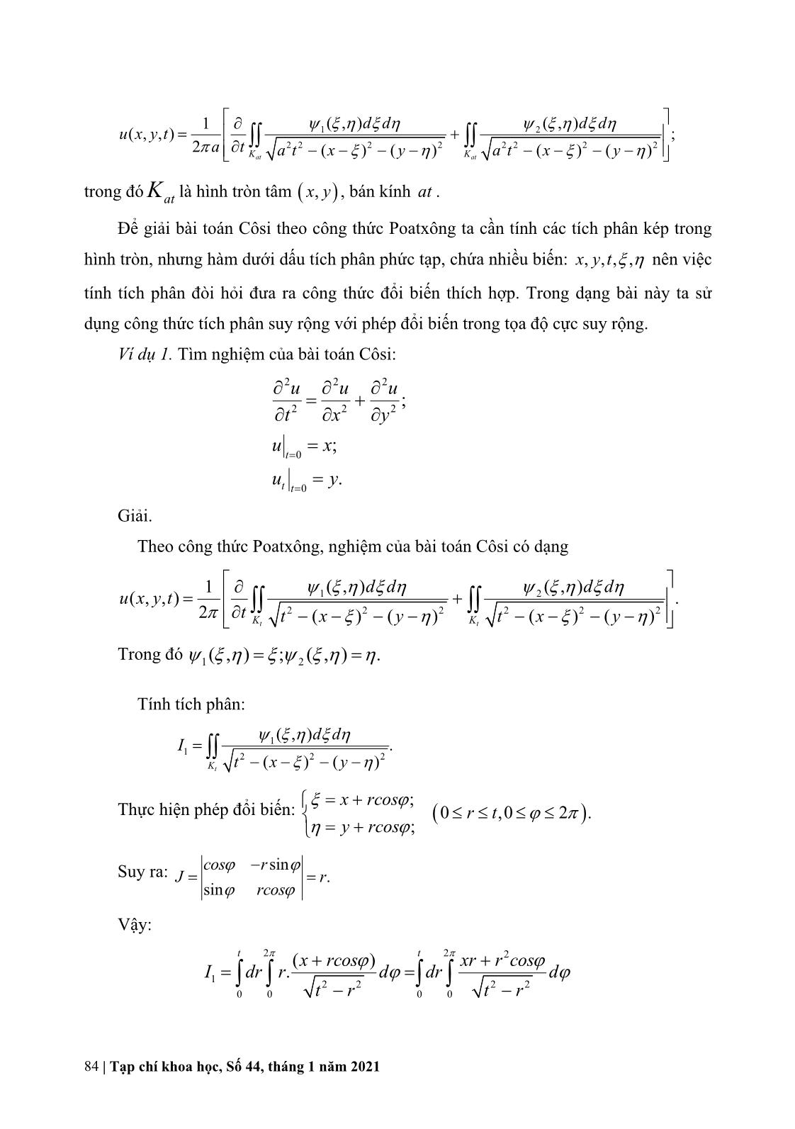 Vấn đề tính tích phân khi giải bài toán côsi đối với phương trình truyền sóng trong mặt phẳng và trong không gian trang 2