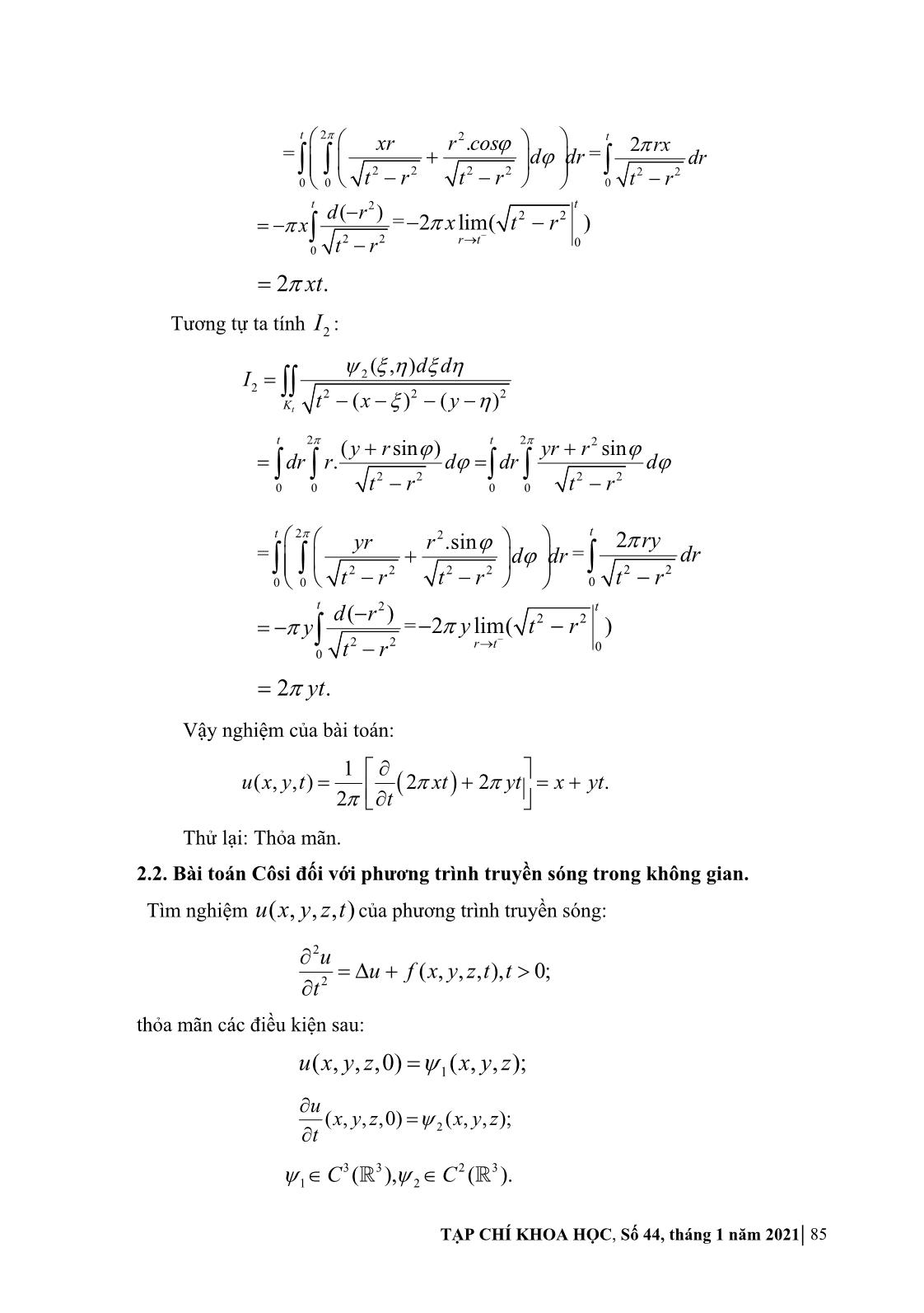 Vấn đề tính tích phân khi giải bài toán côsi đối với phương trình truyền sóng trong mặt phẳng và trong không gian trang 3