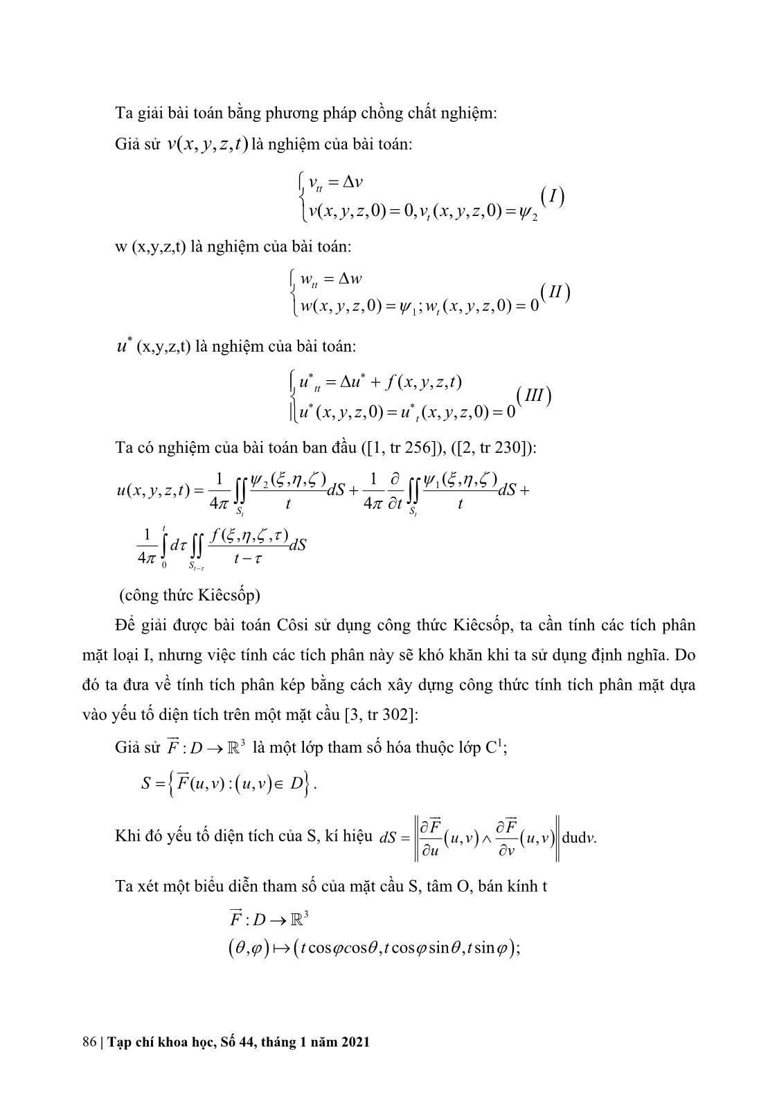 Vấn đề tính tích phân khi giải bài toán côsi đối với phương trình truyền sóng trong mặt phẳng và trong không gian trang 4