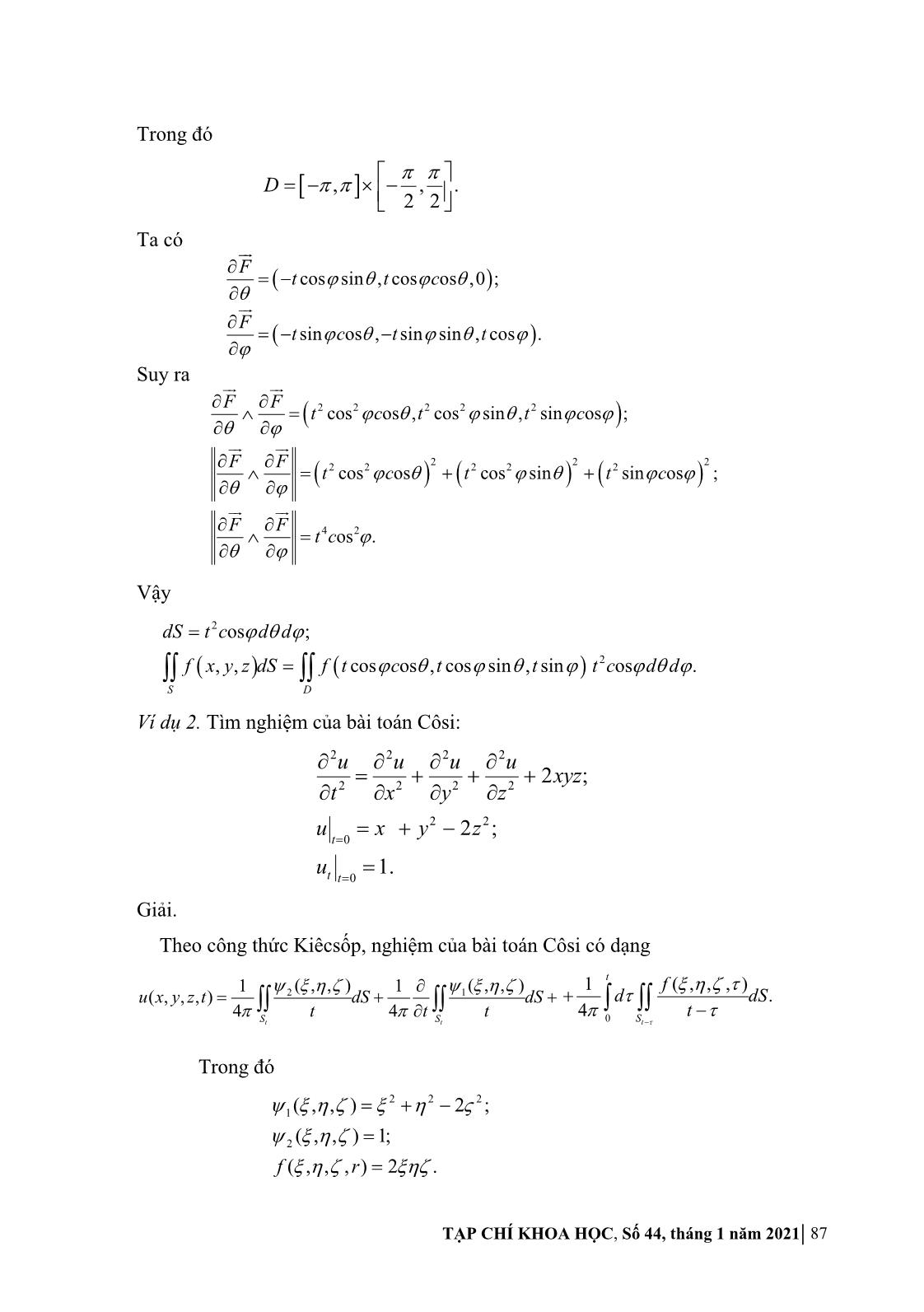 Vấn đề tính tích phân khi giải bài toán côsi đối với phương trình truyền sóng trong mặt phẳng và trong không gian trang 5