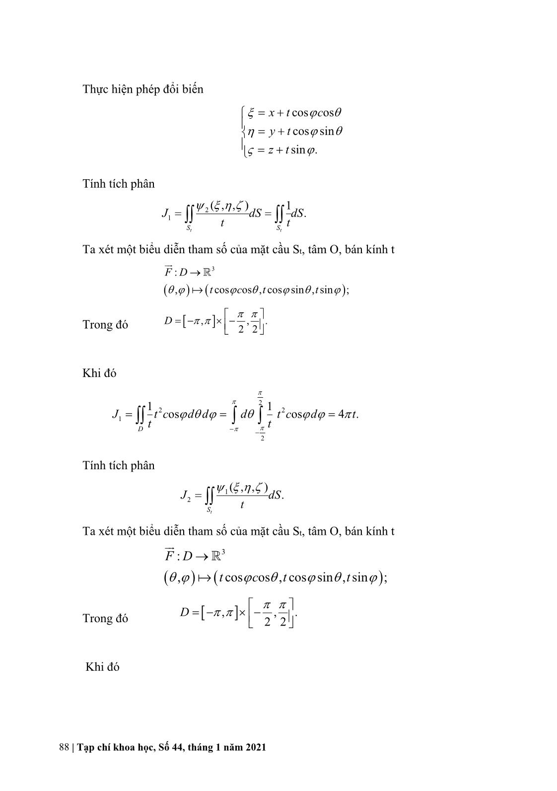 Vấn đề tính tích phân khi giải bài toán côsi đối với phương trình truyền sóng trong mặt phẳng và trong không gian trang 6