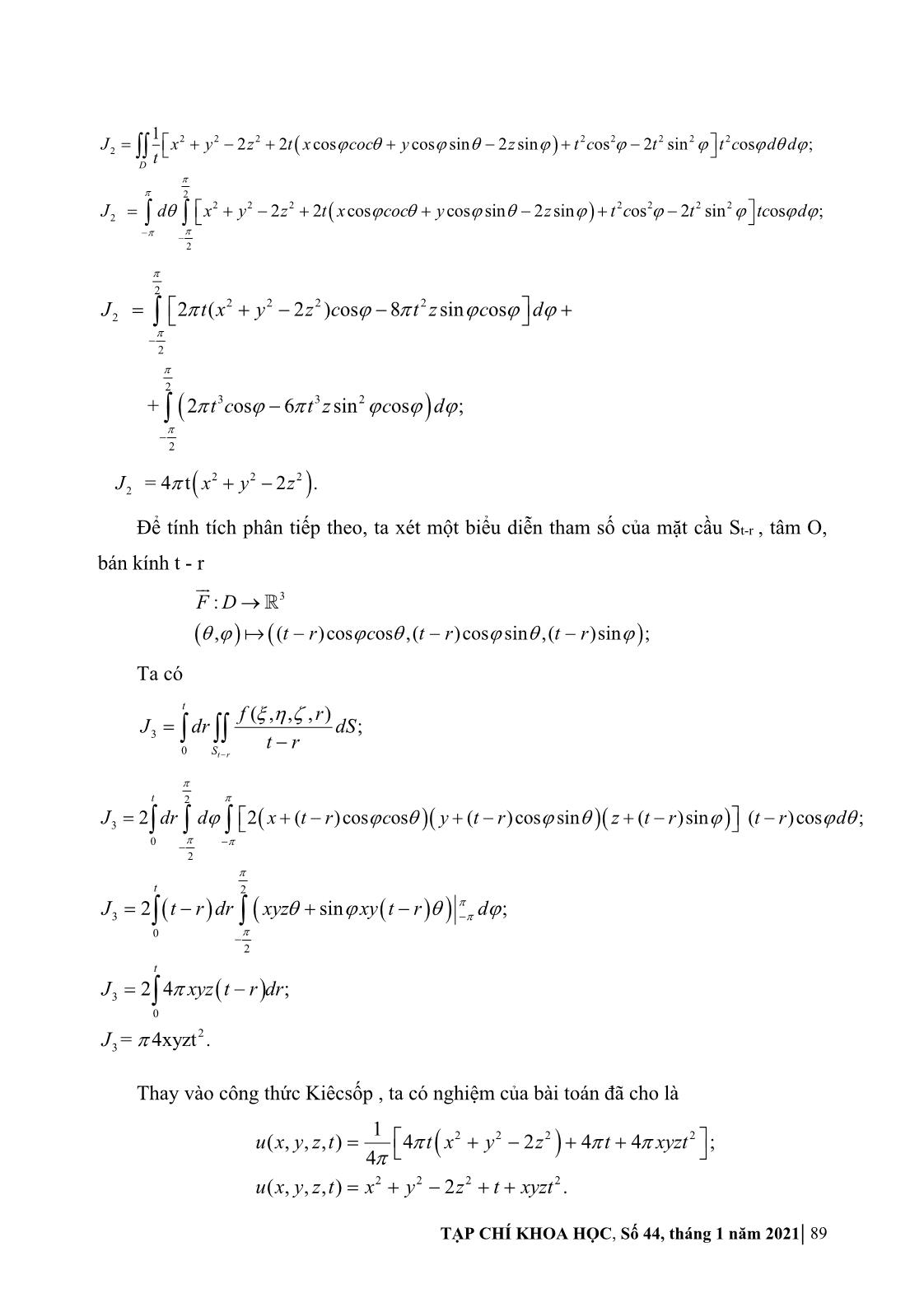 Vấn đề tính tích phân khi giải bài toán côsi đối với phương trình truyền sóng trong mặt phẳng và trong không gian trang 7