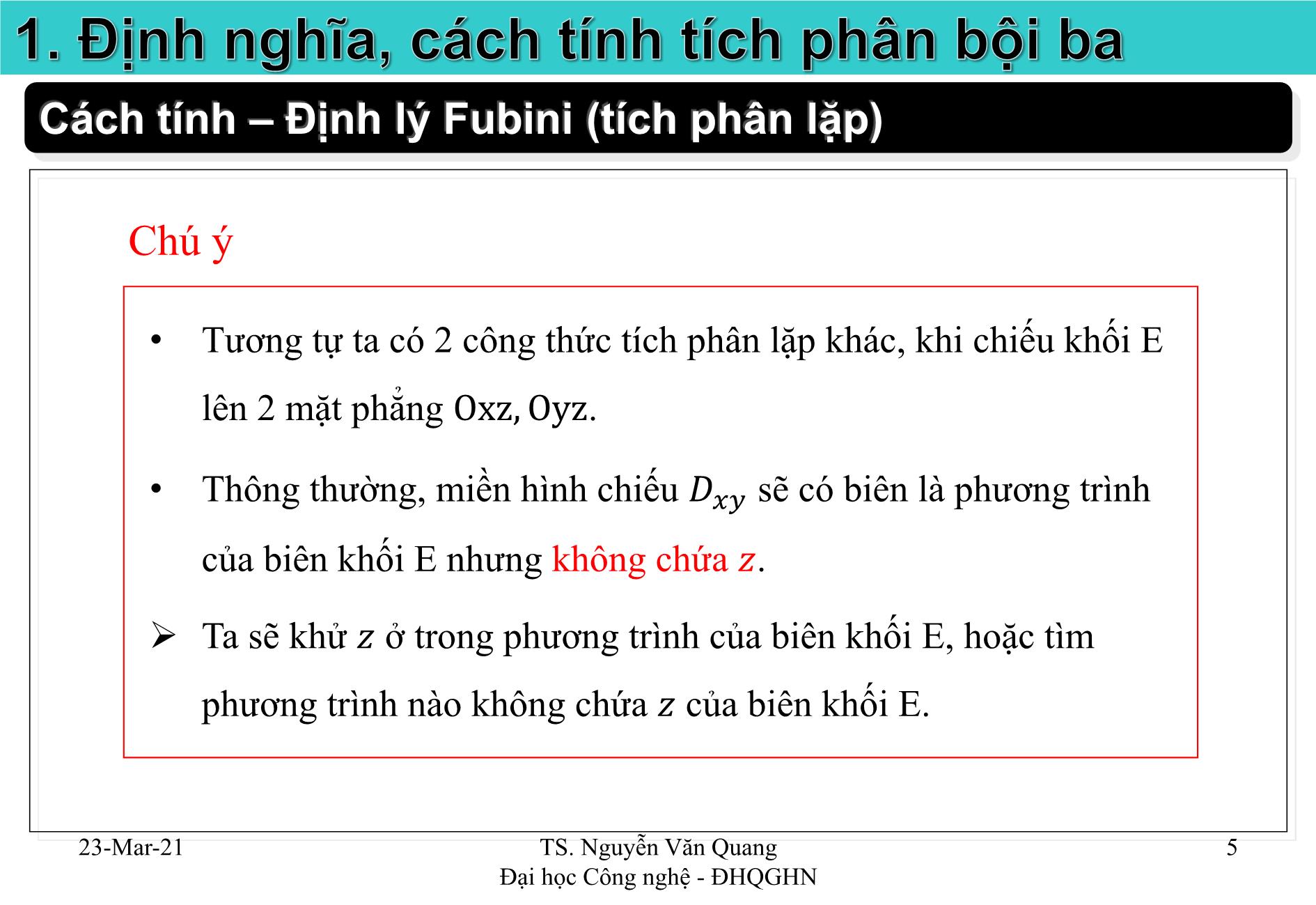 Bài giảng Giải tích II - Chương 4: Tích phân bội ba - Nguyễn Văn Quang trang 5