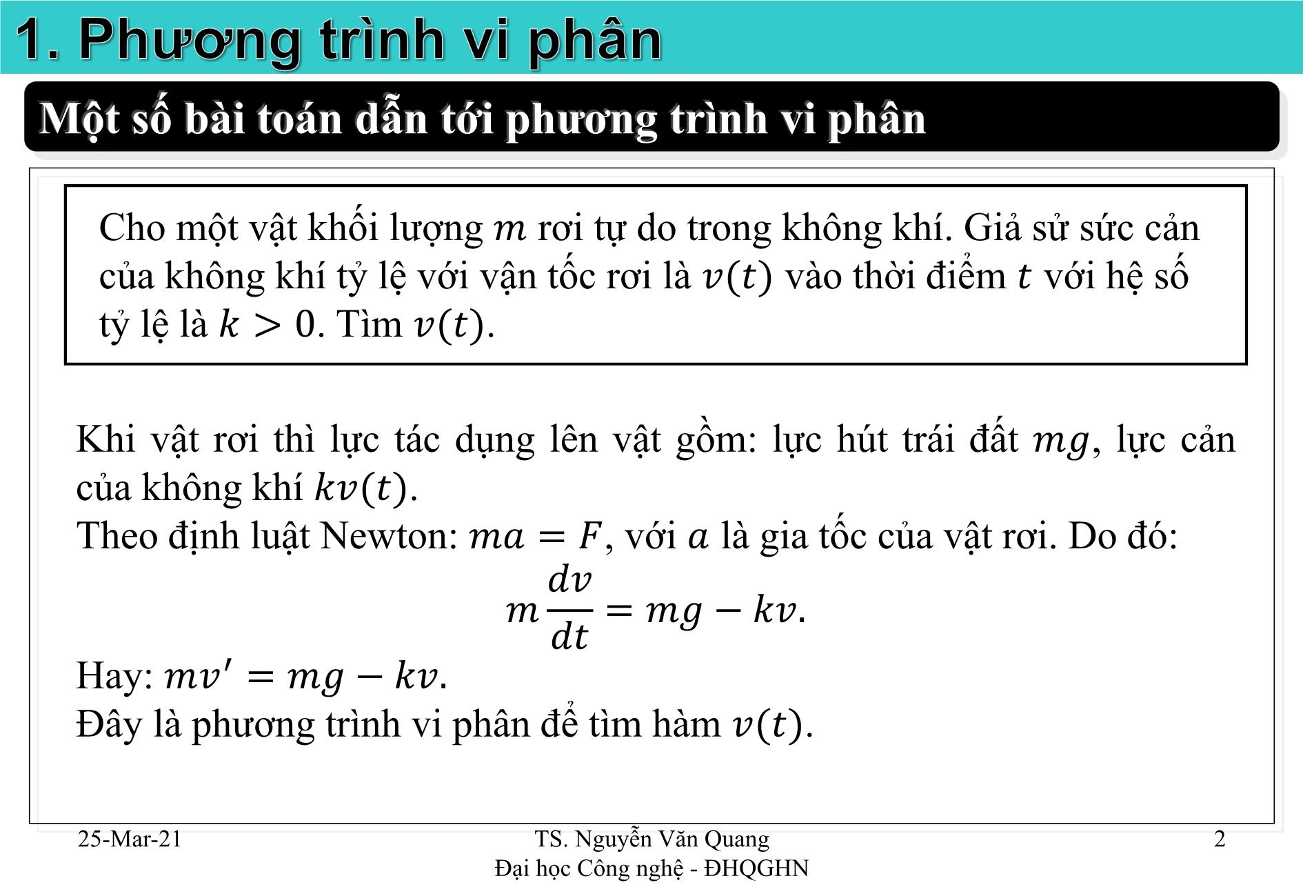 Bài giảng Giải tích II - Chương 7: Phương trình vi phân - Nguyễn Văn Quang trang 2