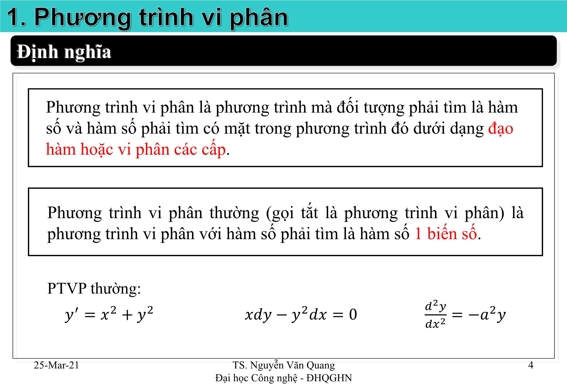 Bài giảng Giải tích II - Chương 7: Phương trình vi phân - Nguyễn Văn Quang trang 4
