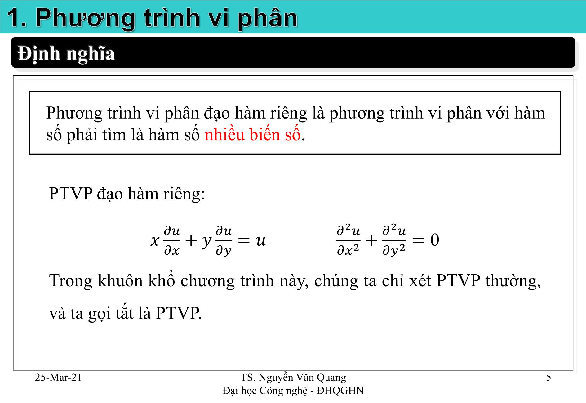 Bài giảng Giải tích II - Chương 7: Phương trình vi phân - Nguyễn Văn Quang trang 5