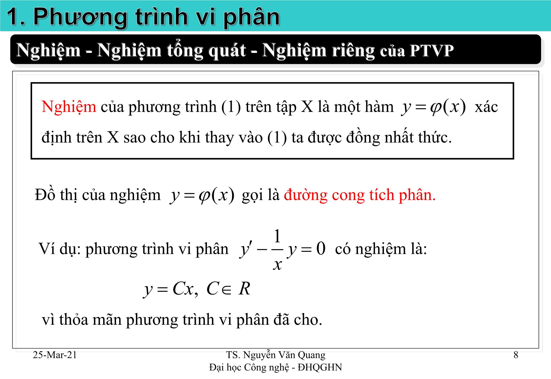 Bài giảng Giải tích II - Chương 7: Phương trình vi phân - Nguyễn Văn Quang trang 8