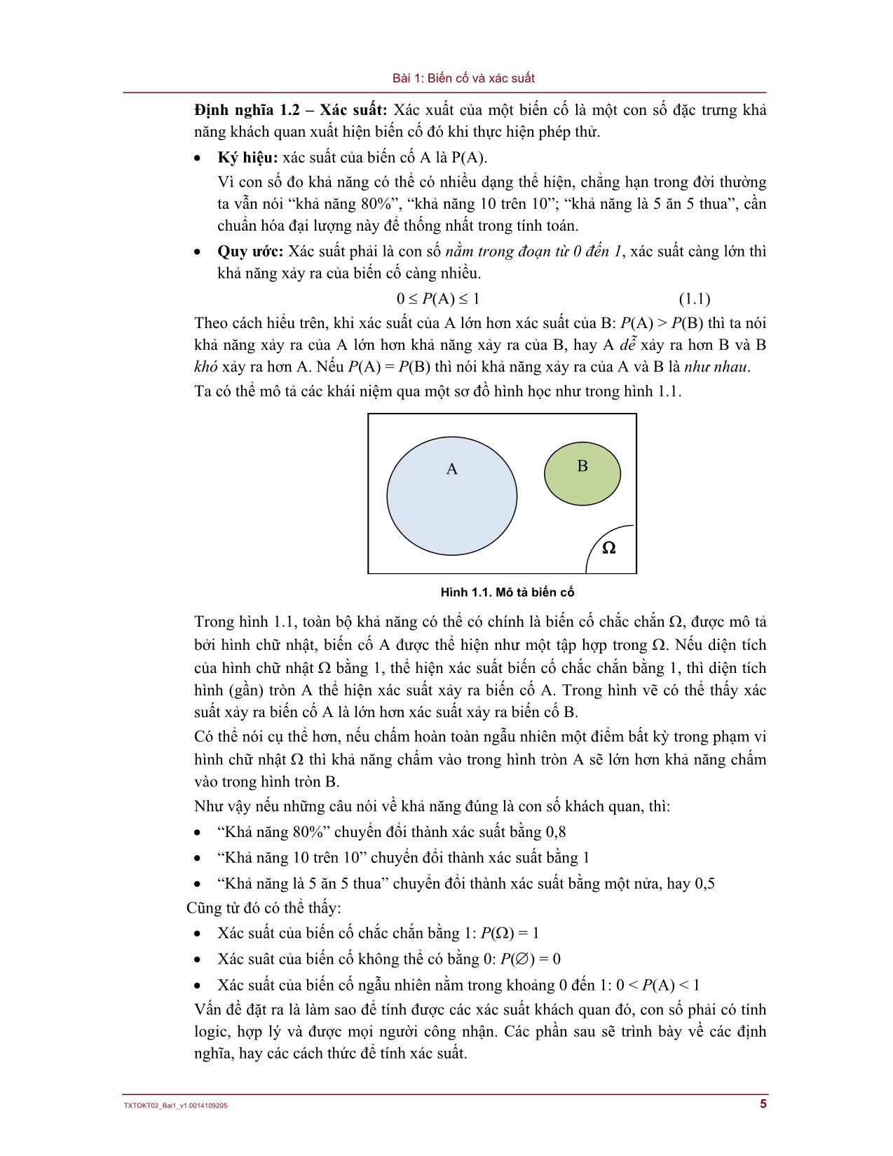 Bài giảng Lý thuyết xác suất và thống kê - Bài 1: Biến cố và xác suất trang 5