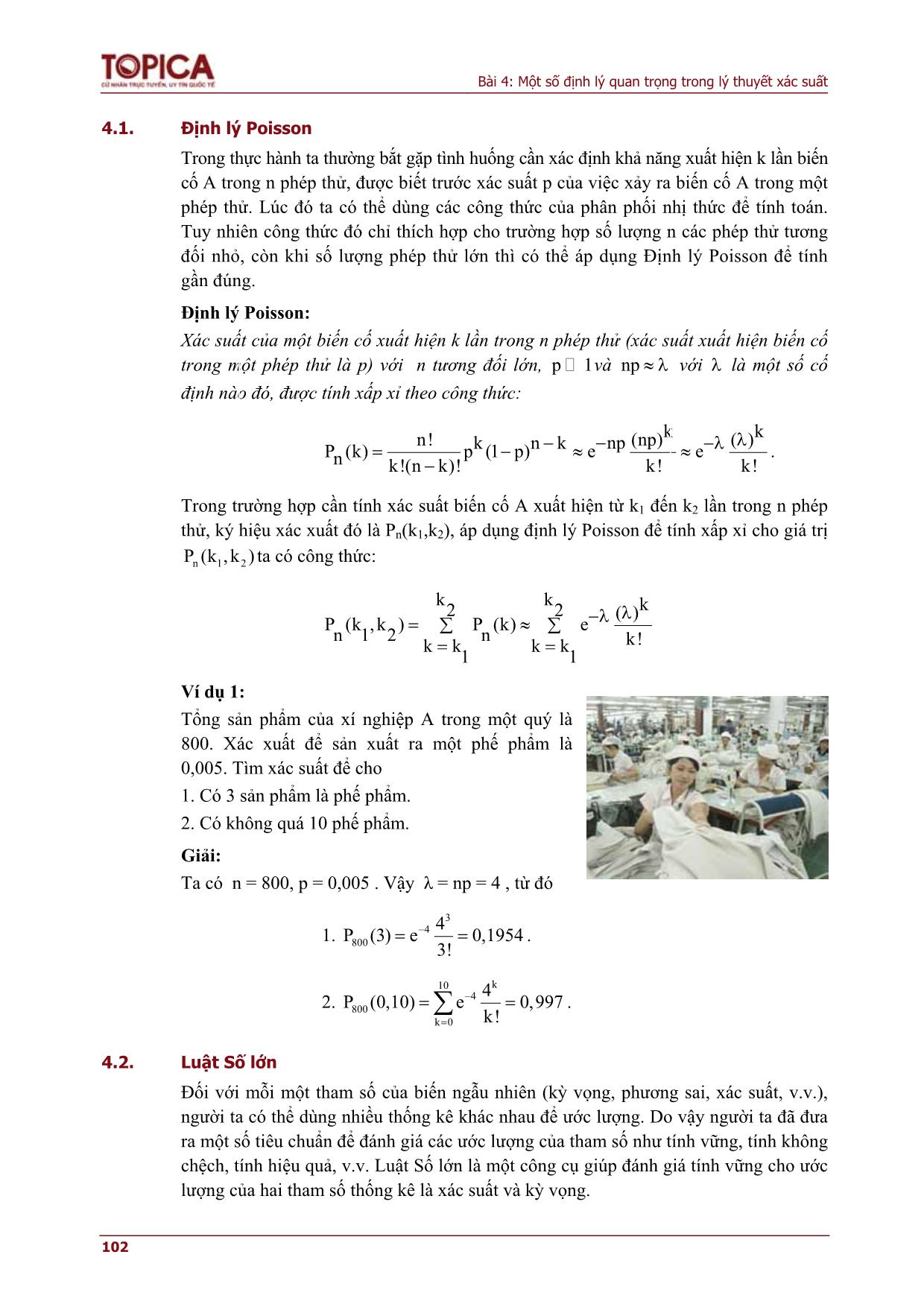 Bài giảng Lý thuyết xác suất và thống kê - Bài 4: Một số định lý quan trọng trong lý thuyết xác suất trang 2