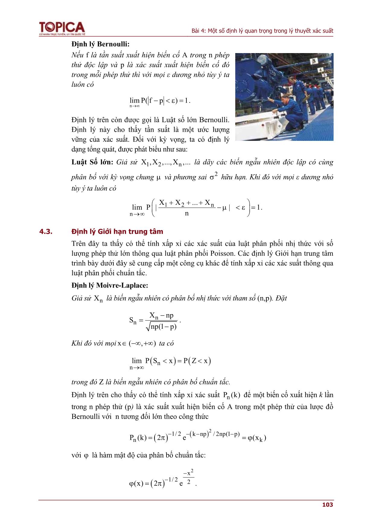 Bài giảng Lý thuyết xác suất và thống kê - Bài 4: Một số định lý quan trọng trong lý thuyết xác suất trang 3
