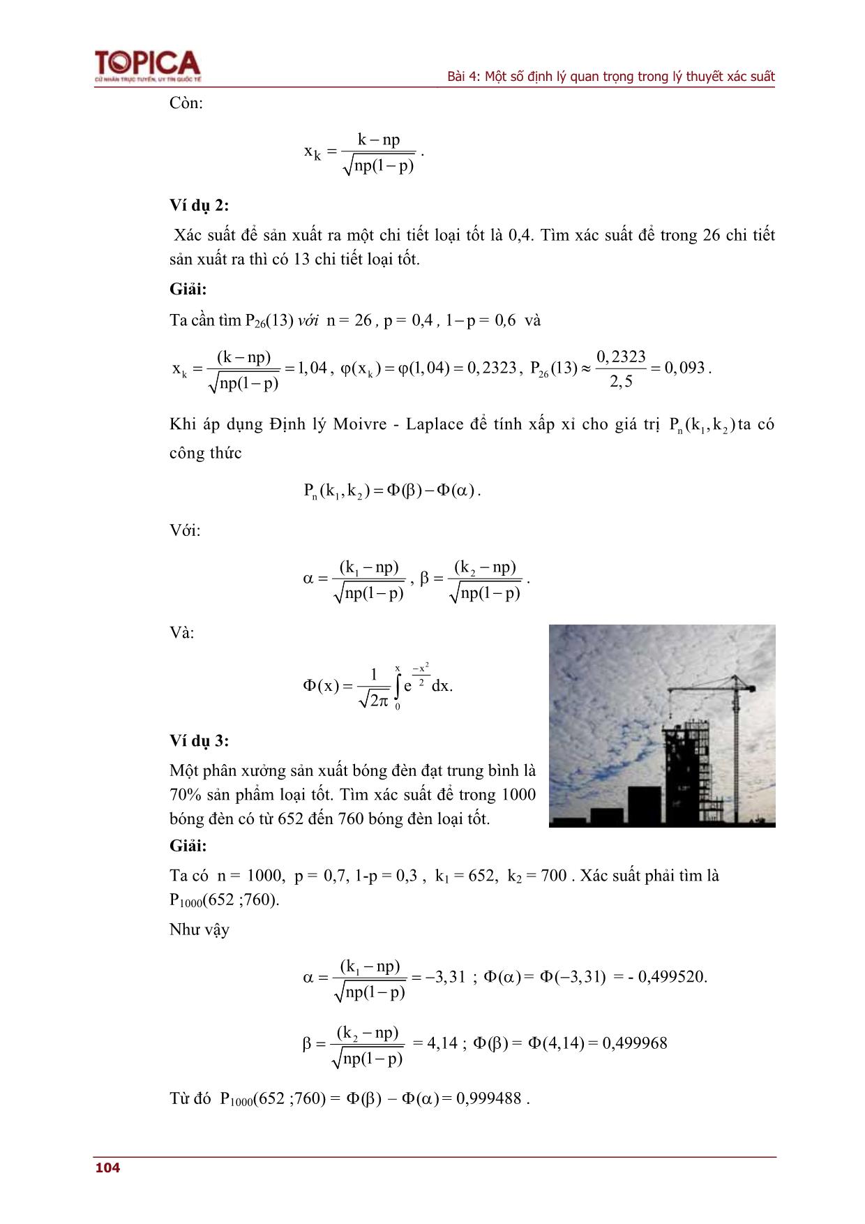 Bài giảng Lý thuyết xác suất và thống kê - Bài 4: Một số định lý quan trọng trong lý thuyết xác suất trang 4