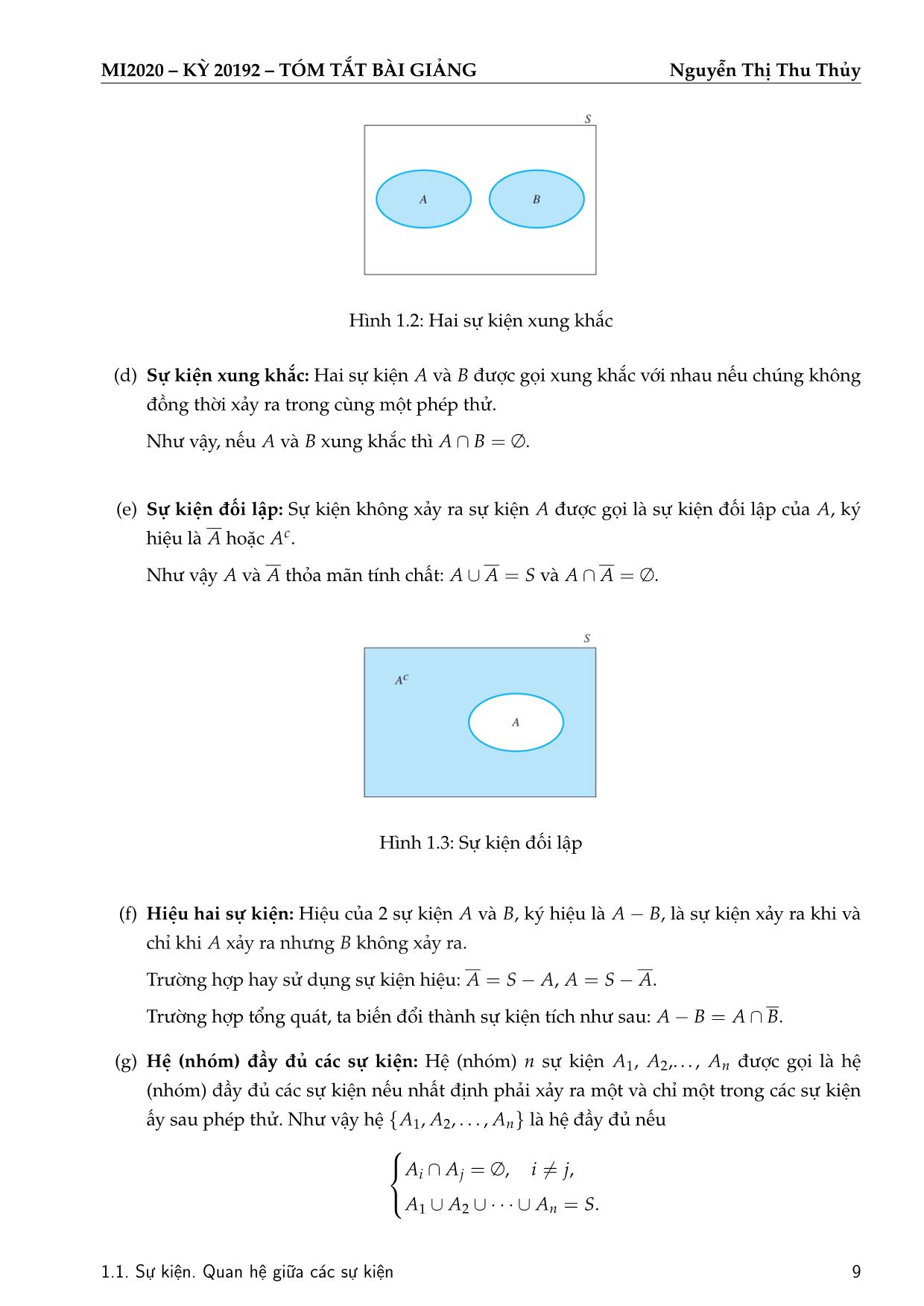 Bài giảng Xác suất thống kê - Chương 1: Sự kiện ngẫu nhiên và phép tính xác suất - Nguyễn Thị Thu Thủy trang 10