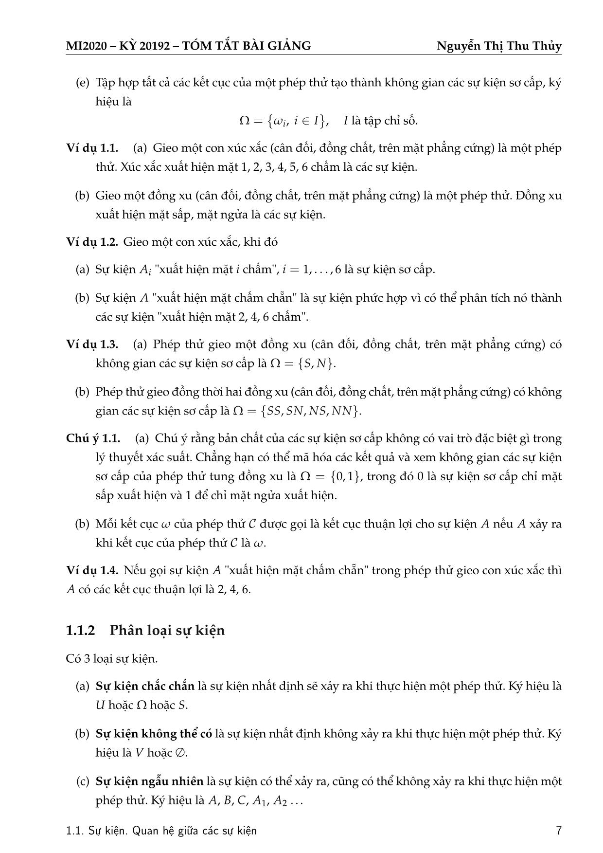 Bài giảng Xác suất thống kê - Chương 1: Sự kiện ngẫu nhiên và phép tính xác suất - Nguyễn Thị Thu Thủy trang 8