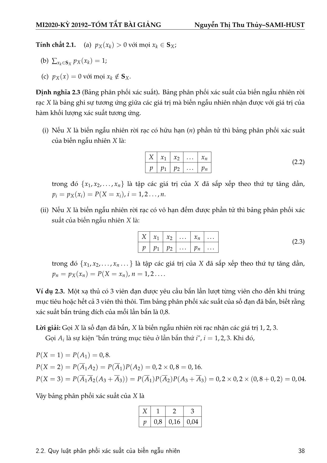 Bài giảng Xác suất thống kê - Chương 2: Biến ngẫu nhiên và quy luật phân phối xác suất - Nguyễn Thị Thu Thủy trang 3